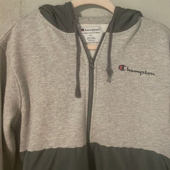 NWOT Small Champion two tone gray 1/4 zip long sleeve pockets hooded sweater top - Picture 2 of 14